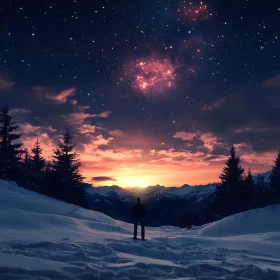 Snowy Mountains under Starry Skies