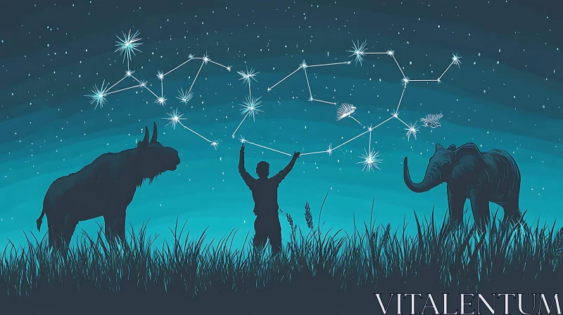 Animals and Stars Night Scene