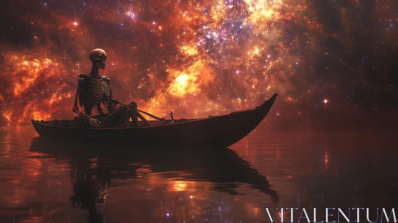 Otherworldly Voyage: Skeleton in Cosmic Waters AI Image