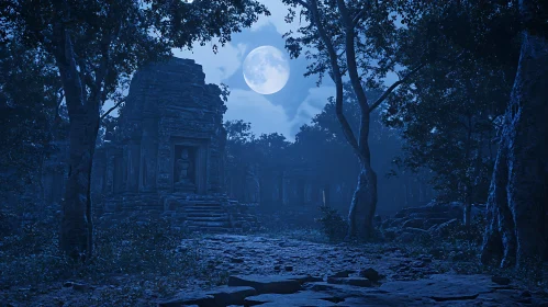 Ancient Temple Under Moonlight