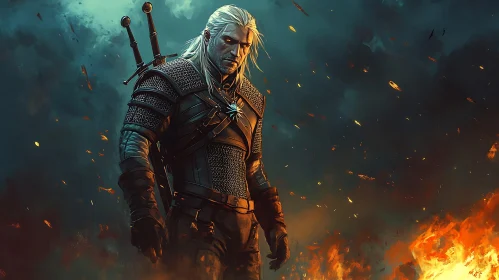 Armored Warrior Amidst Firestorm