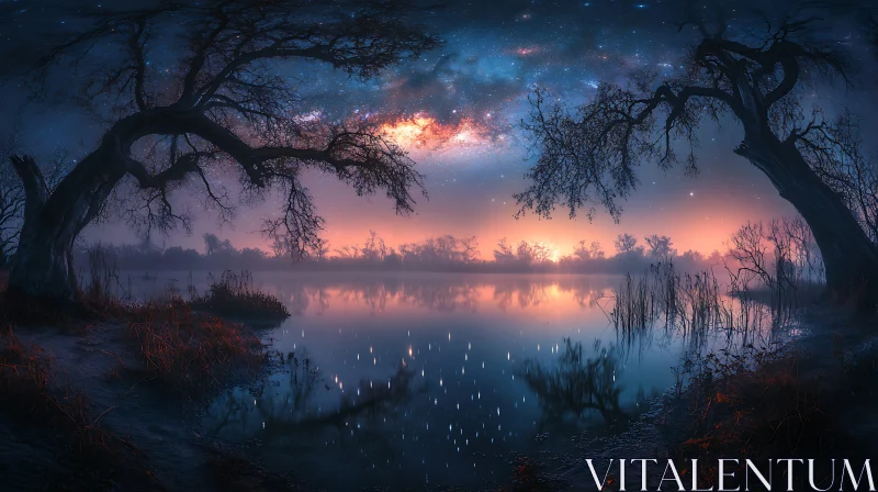 Night Lake Starry Reflection