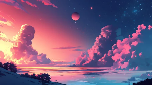 Dreamy Sky Landscape with Water Reflection
