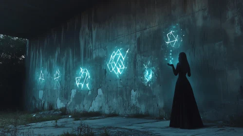 Woman Casting Magic Spells on Wall