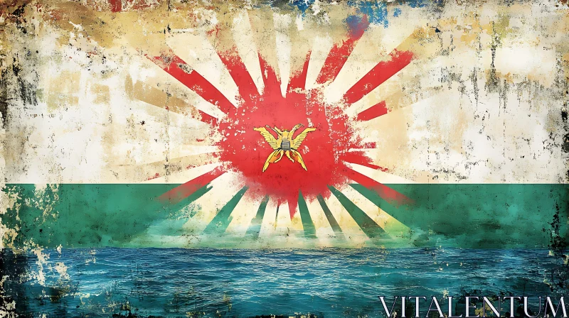 Distressed Flag Design on Sea Backdrop