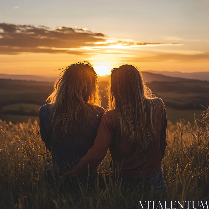 Sunset Serenity: Two Women in a Field