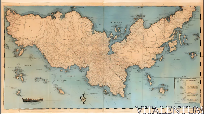 Antique Island and Sea Chart AI Image