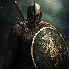 Armored Warrior with Shield in Winter