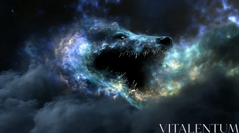 Cosmic Wolf Head Emerging from Clouds