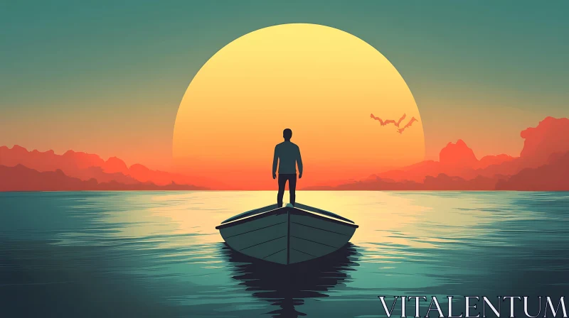Man in Boat at Sunset