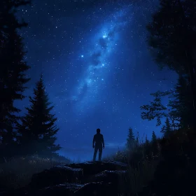Silhouette Under Starry Sky