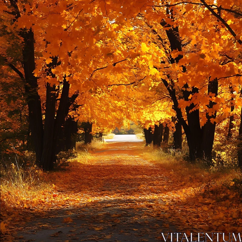 Autumnal Road with Golden Canopy