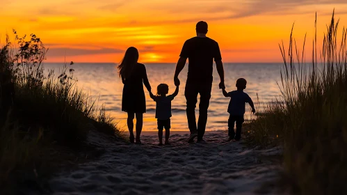 Silhouette Family at Sunset