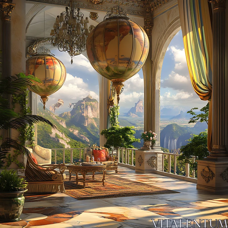 Luxurious Veranda with Hot Air Balloons and Scenic Views
