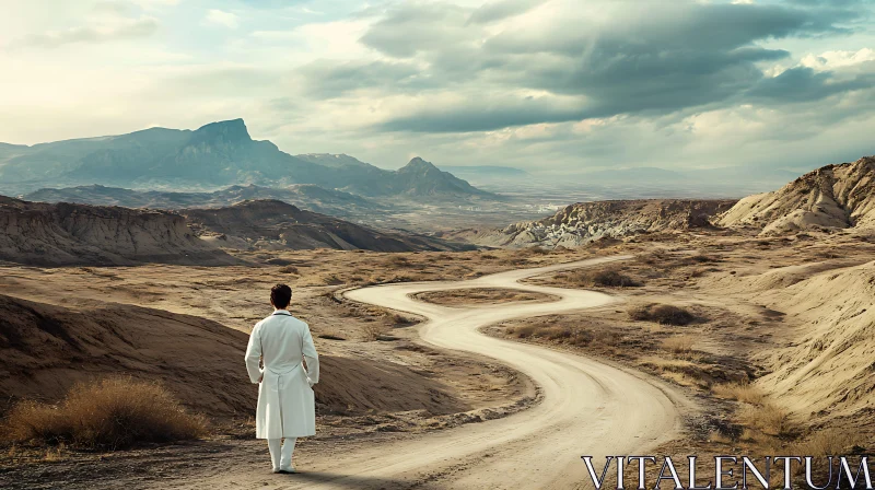 Desert Road and Man in White Coat