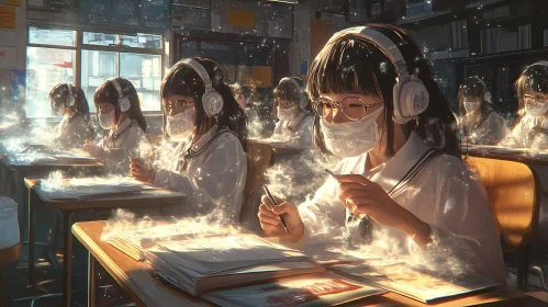 Masked Students Listening in Classroom