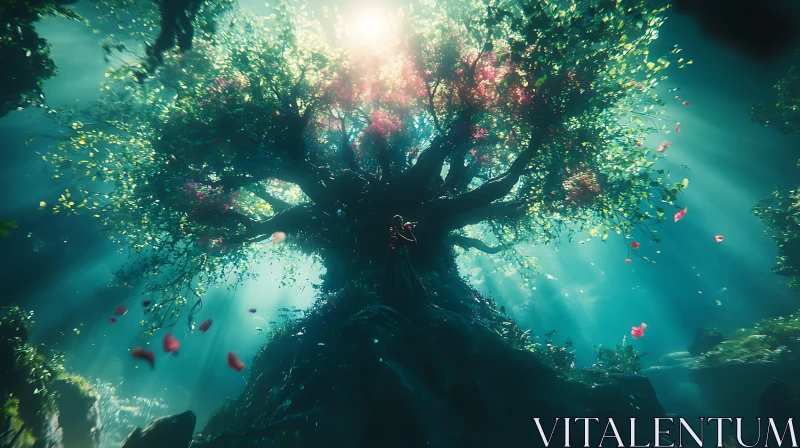 Mystical Tree in Turquoise Light