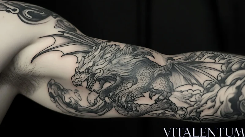 Grayscale Dragon Tattoo Design