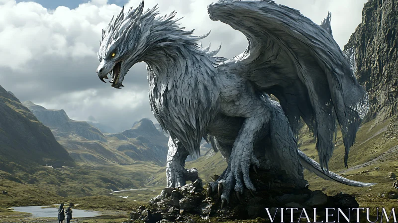 Grey Dragon in Fantasy Landscape