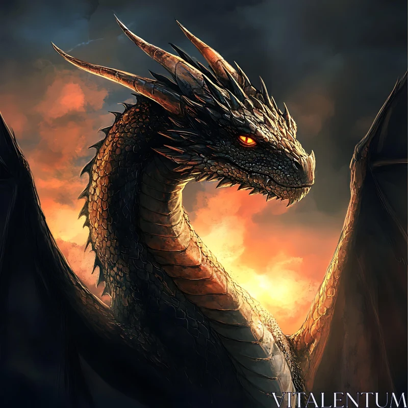 Dragon with Glowing Eyes in Fantasy Landscape AI Image