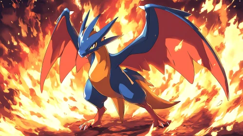 Intense Dragon with Red Wings in Fire