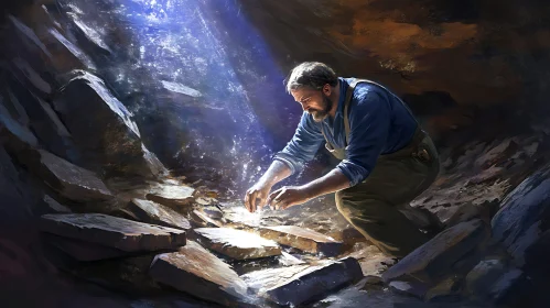 Illuminated Man in Cave