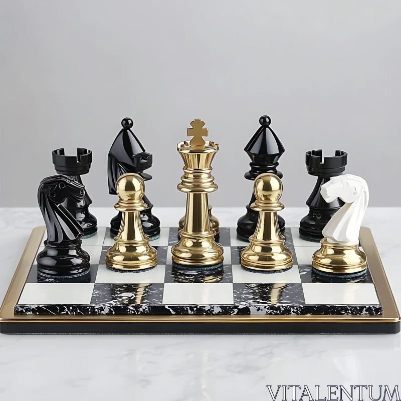 Elegant Chess Set with Golden and Black Detailed Pieces