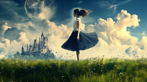 Fantasy Landscape with Woman and Castle