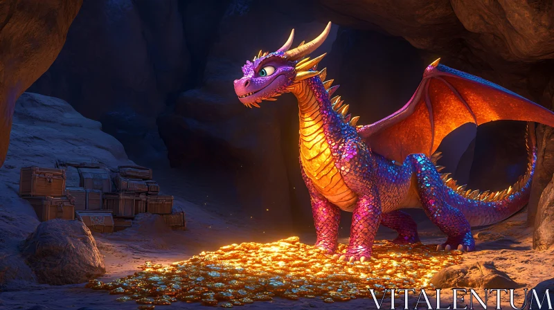Cartoon Dragon with Gold AI Image