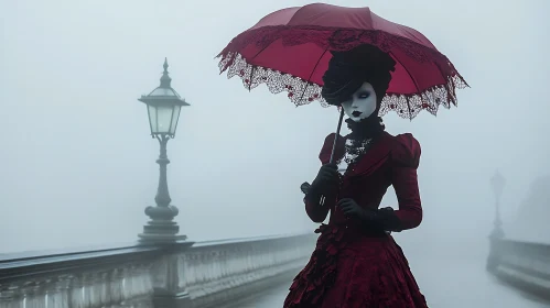Red Umbrella in the Mist