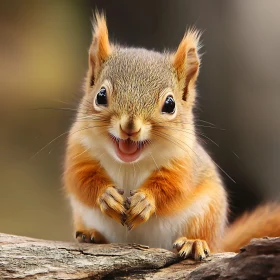 Happy Squirrel on Log