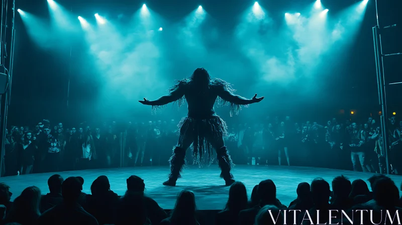 AI ART Silhouette on Stage: Performance Art in Blue