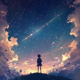 Silhouette Under a Starry Sky