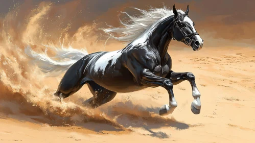 Black Horse in the Desert Sands