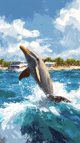 Oceanic Dolphin Near Tropical Shore