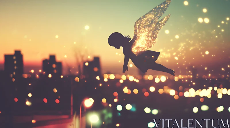 Silhouette Angel with Glowing Wings AI Image