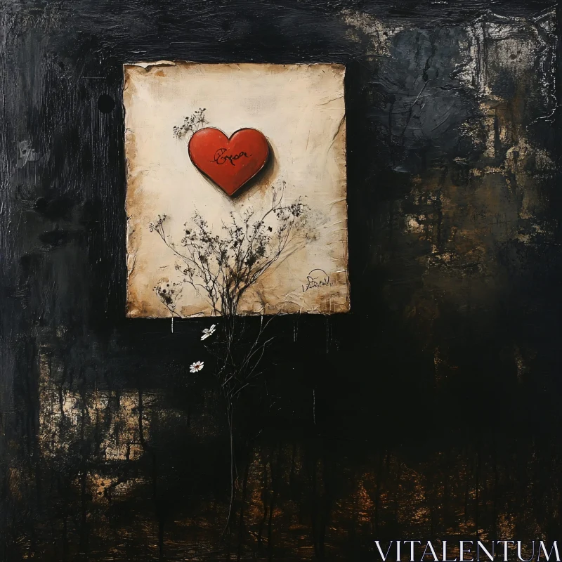 Vermillion Heart with Flowers on Black