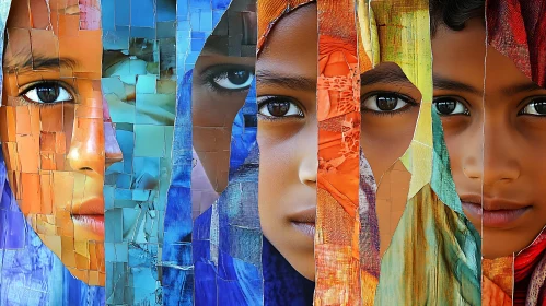 Colorful Children Faces Mosaic Art