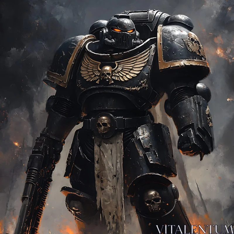 Black Armor Warrior Amidst Smoke