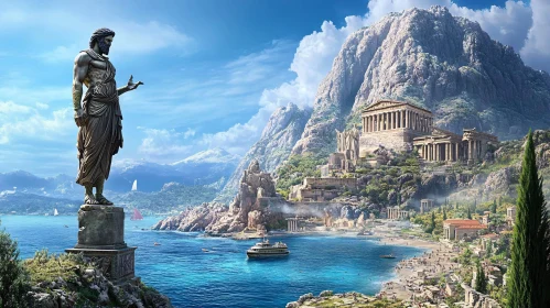 Serene View of Ancient Greek Temple and Sea
