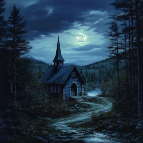 Forest Church Under Moonlight