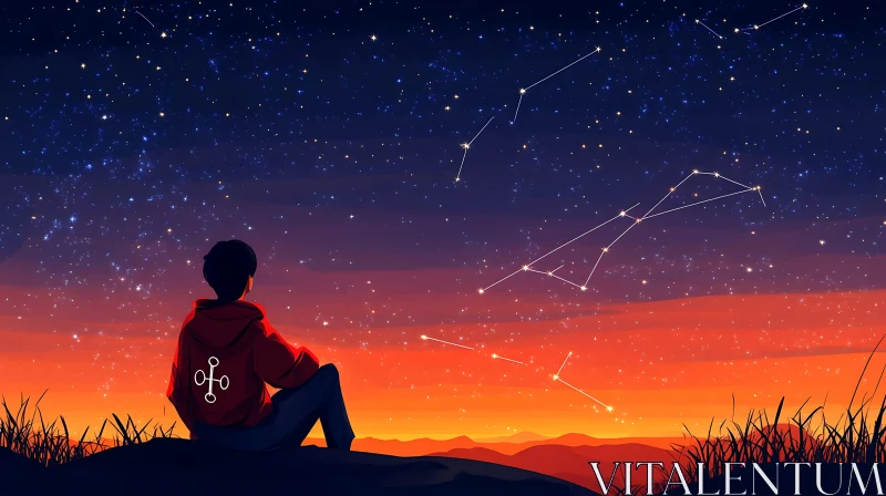 A Boy Watching the Night Sky