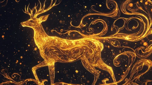 Elegant Golden Deer with Swirling Patterns