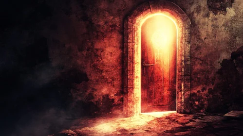 Illuminated Portal in Ancient Wall