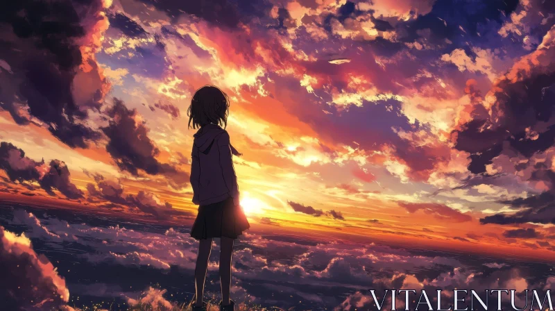 Girl Silhouette at Sunset Anime Style
