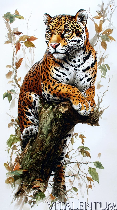 Serene Leopard on Tree Branch