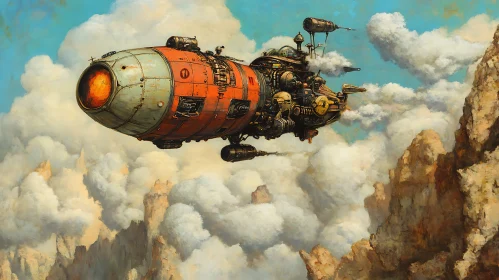 Vintage Airship in a Fantasy Landscape