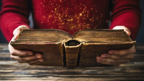 Vintage Book with Magical Sparks