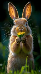 Charming Rabbit Holding a Bright Flower
