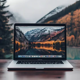Mountain Scene on Laptop in Natural Setting
